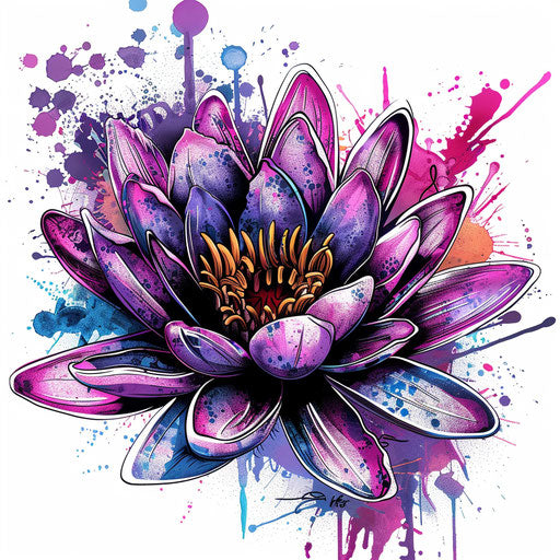 Digital graffiti-style water lily illustration on white canvas