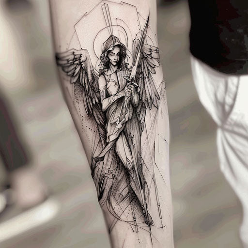 Art Deco inspired guardian angel tattoo