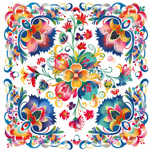 Traditional Russian scarf with vibrant floral patterns