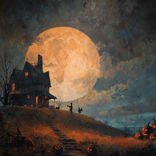 Spooky Halloween Night with Haunted House and Witch