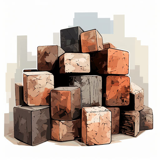 Illustration of blocks in the style of Chiaroscuro Art, on white background
