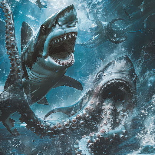 Epic battle between a zebra shark and a giant squid