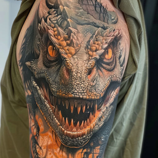 Men's tattoo with fantasy creature, in Peter Jackson style