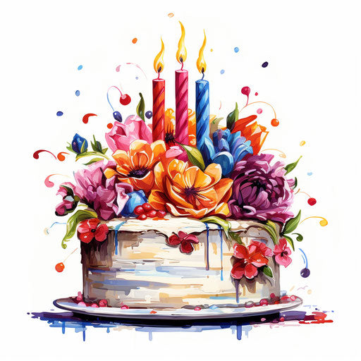 Happy birthday clipart in the style of Oil painting, on a white background