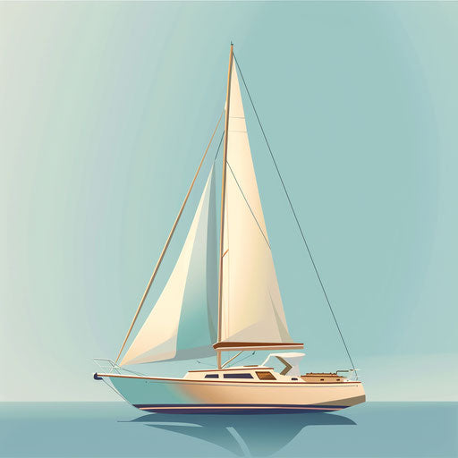 Sailboat clipart in photo realistic style with a flat random background, minimalist design and subtle shading