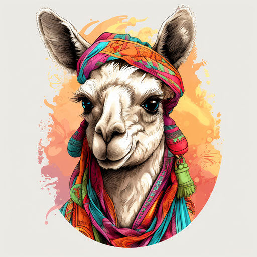Clipart image of llama in the style of Chiaroscuro Art, on white background