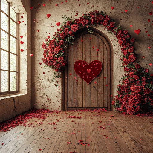 Valentine's Day backdrop with a red heart-shaped arch