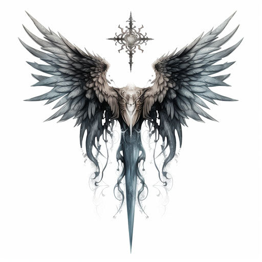 Tattoo design with two wings and a cross