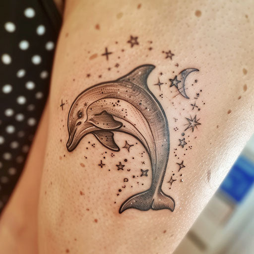 Fantasy dolphin tattoo with whimsical theme
