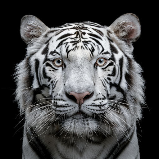 White tiger, frontal view, symmetrical face, looking at camera