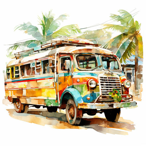 Jeepney clipart in the style of an Oil painting, on a white background