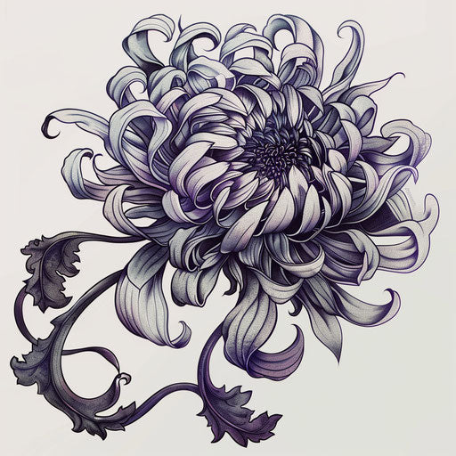 Gothic style tattoo design of a chrysanthemum with dark colors