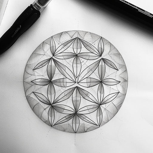 Sacred geometry tattoo concept with overlapping circles forming a flower of life pattern