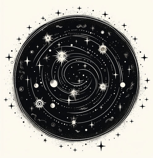 Stars and constellation, minimalist black and white drawing