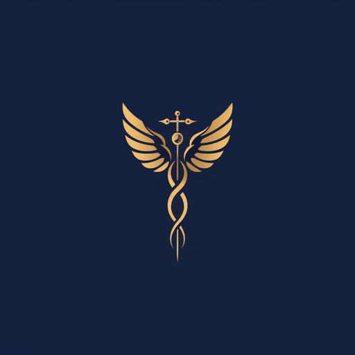 Elegant medical logo with a caduceus symbol on navy blue background