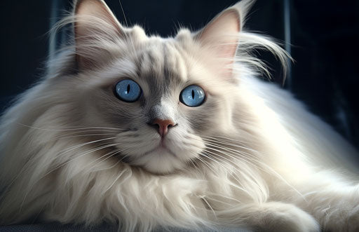 Long haired Asian cat looking at the camera