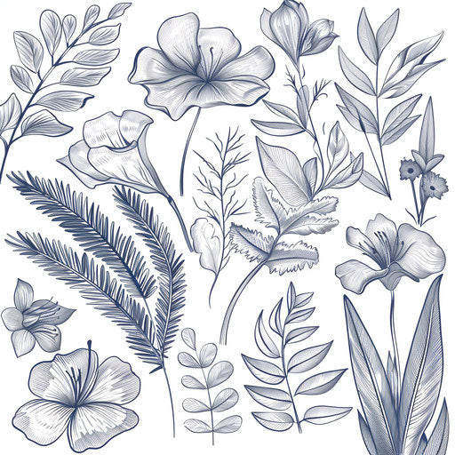 Botanical linework on white backdrop