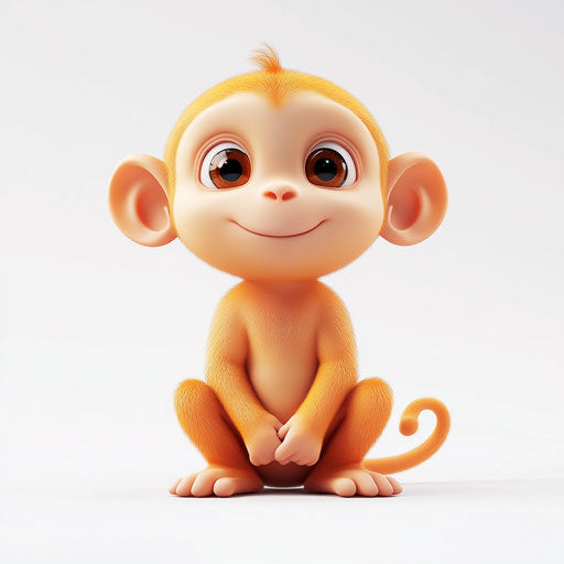 3D monkey in realistic style on flat white background, isolated clipart