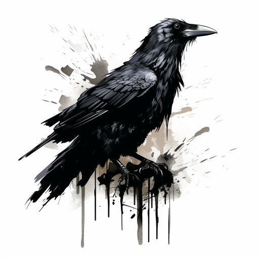 Black raven sketch in white illustration