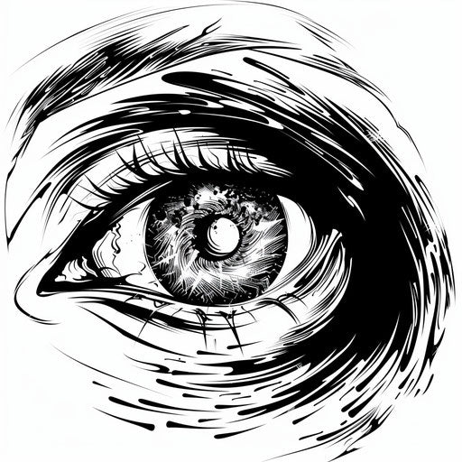Hypnotic black and white spiral eye
