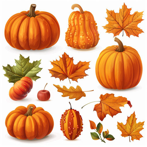 Autumn clipart images in a photo-realistic style on white background