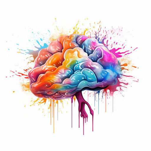 Illustration of the brain in the style of Impressionistic Art, on white background