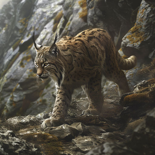 Lynx navigating rocky terrain, adaptability environments