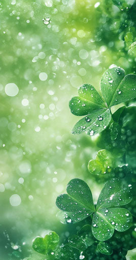 Clover leaf with water drops on green bokeh background