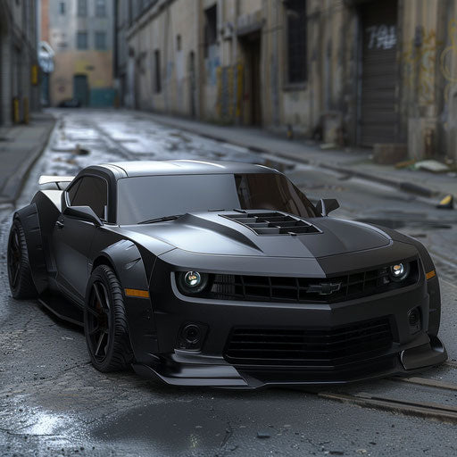 Classic Chevrolet Camaro car with futuristic matte black finish