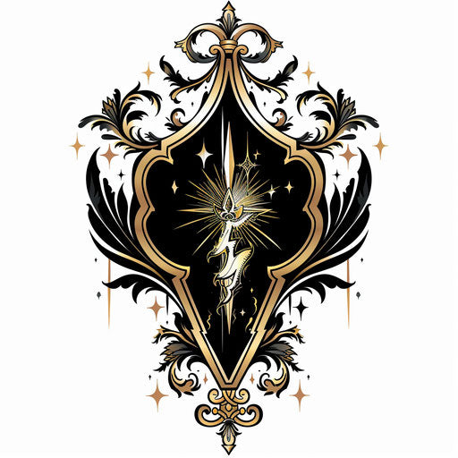 Elegant golden thunderbolt with baroque embellishments