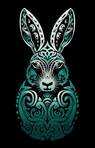 Easter bunny, tribal design, dark green and emerald