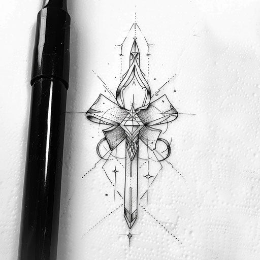 Bold clipart style tattoo sketch of a bow with sharp geometric shapes