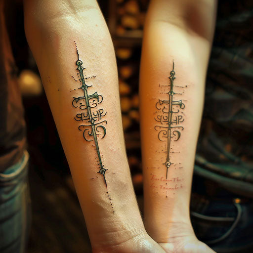 Friendship tattoos inspired by Peter Jackson with Elvish script for lifelong friends