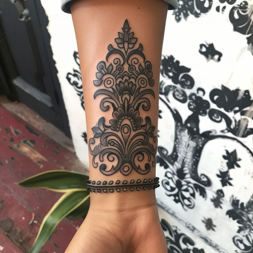 Intricate wrist tattoos for women in Guy Aitchison style