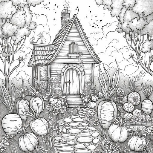 The carrot house in a magical vegetable garden
