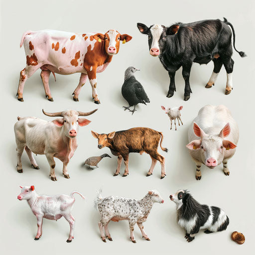 Realistic farm animals clipart on flat white background
