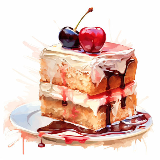 Cake drawing in the style of Impressionistic Art, on white background