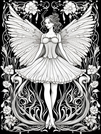 Ballerina in fantasy art with black flowers