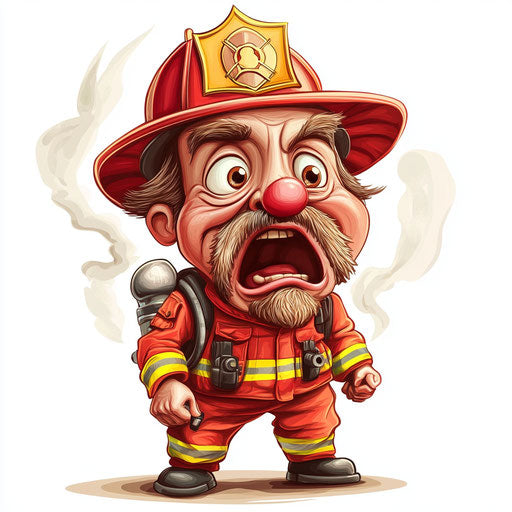 Humorous caricature of a fireman with human characteristics