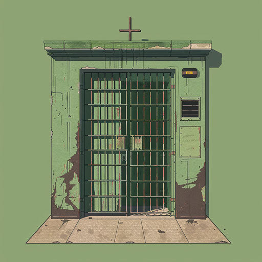 Realistic jail clipart with muted olive background and soft gradients