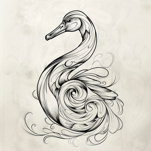 Flat tattoo sketch of a goose with elegant, flowing lines
