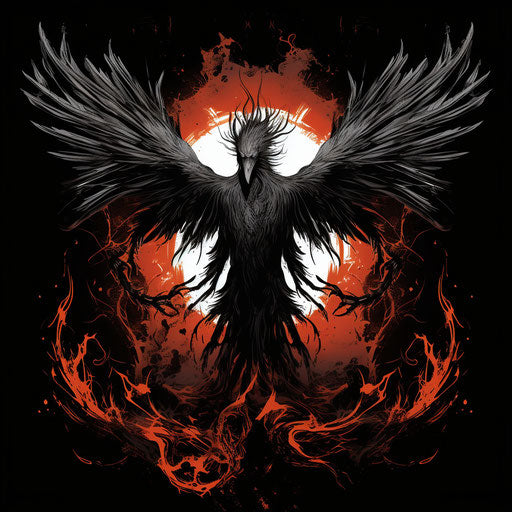Phoenix silhouette in black and white, goblincore style, rtx on