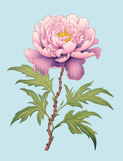 Peony tattoo, light magenta and green style