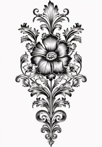 Black and white floral sash, Mughal art style, balanced symmetry