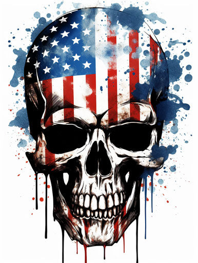 Skull with American flag tattoo on white background