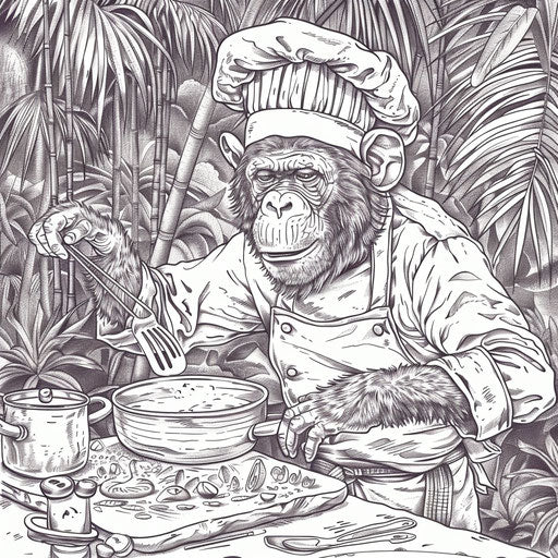 Whimsical monkey chef cooks up a storm in the jungle