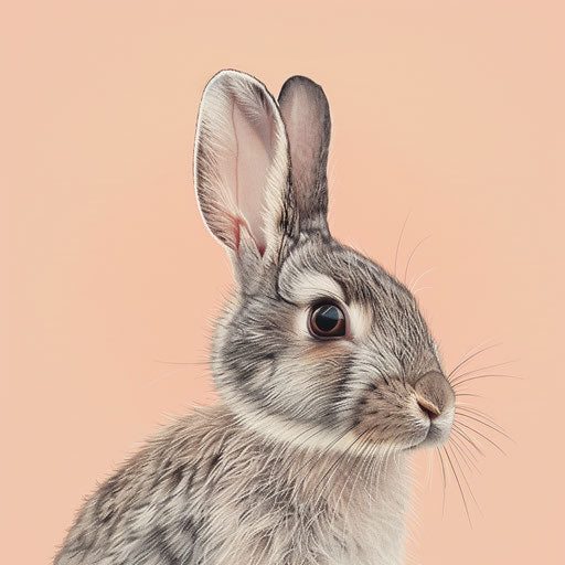 Realistic rabbit clipart on pastel peach background