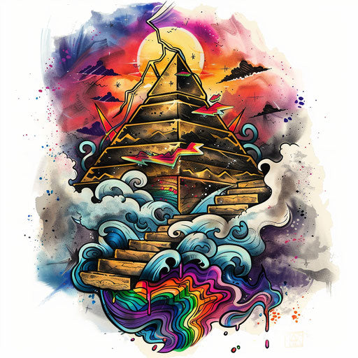 Bold sketch of a pyramid in the storm