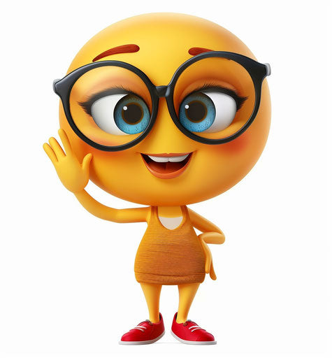 Greetings from a female smiley with glasses and red shoes