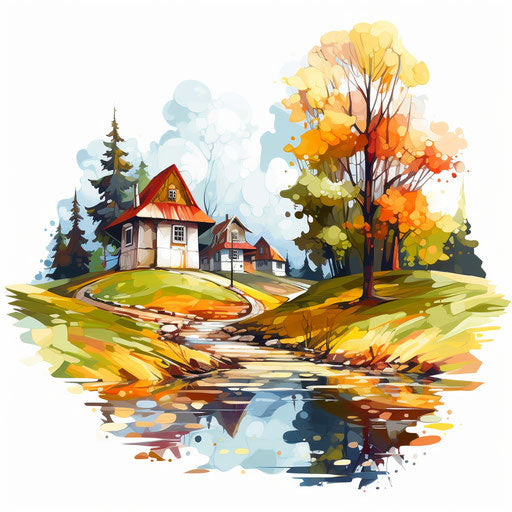 Art gallery in the style of oil painting, on white background